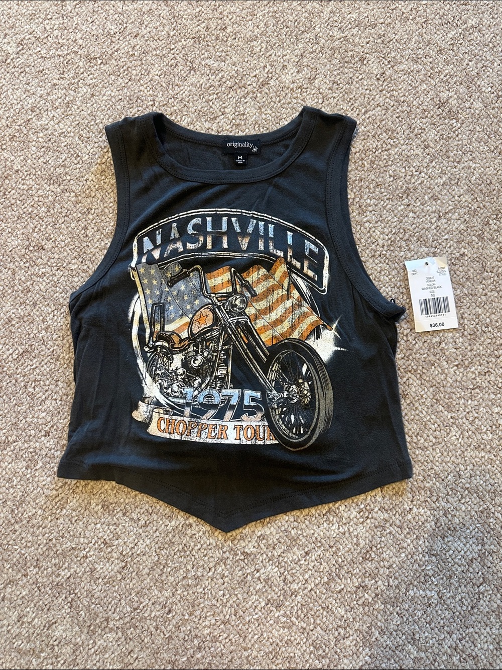 Originality Black 'Nashville Chopper Tour' Graphic Crop Tank